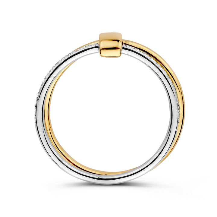 Bicolor 14kt Geel- en Witgouden Ring met 0.14ct Diamanten