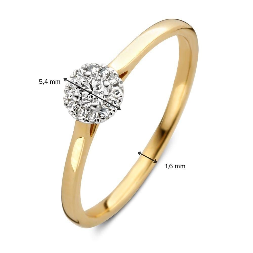 14K Geel- en Witgouden Entourage Damesring met 0.15 ct Briljant Diamanten