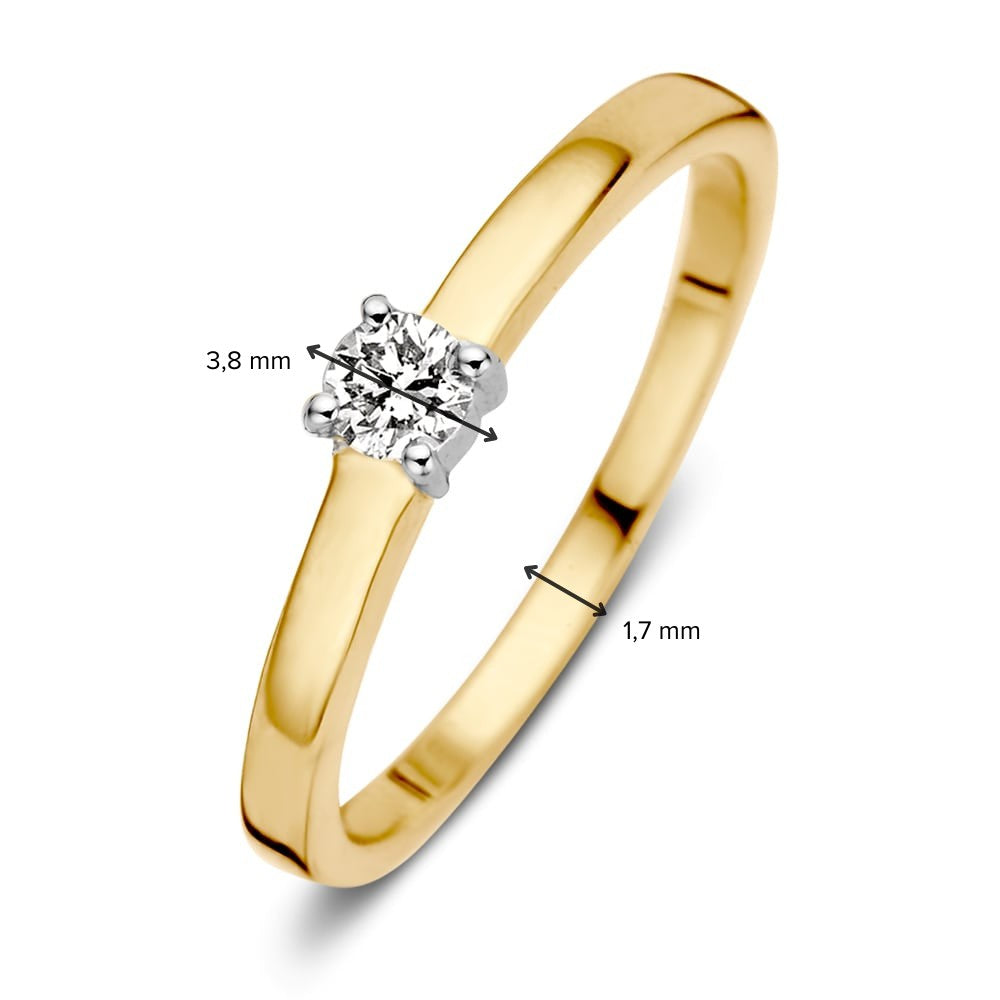 14K Bicolor Geel- en Witgouden Gekruiste Damesring met 0.16 ct Briljant Diamant