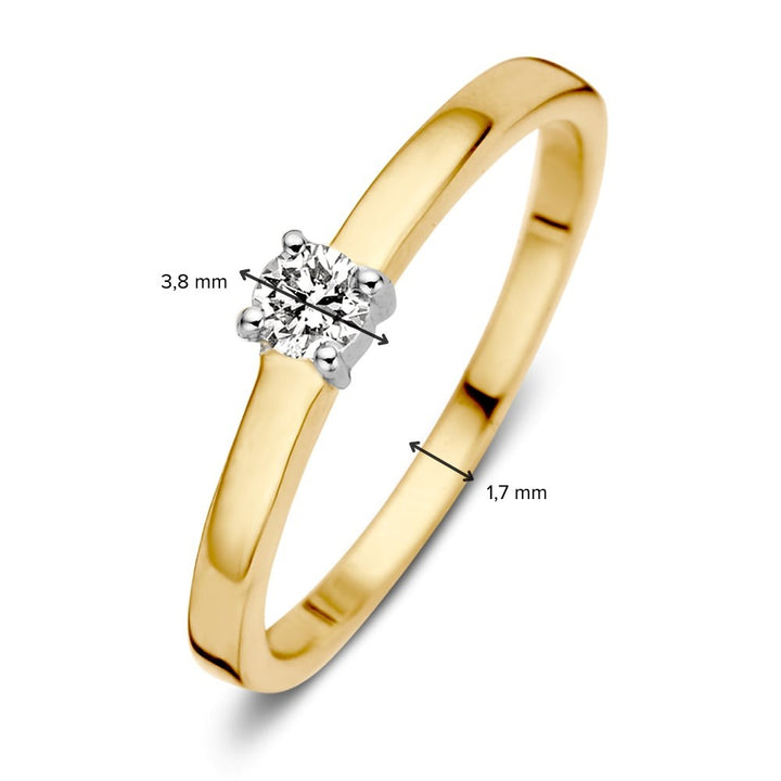 14K Bicolor Geel- en Witgouden Gekruiste Damesring met 0.16 ct Briljant Diamant