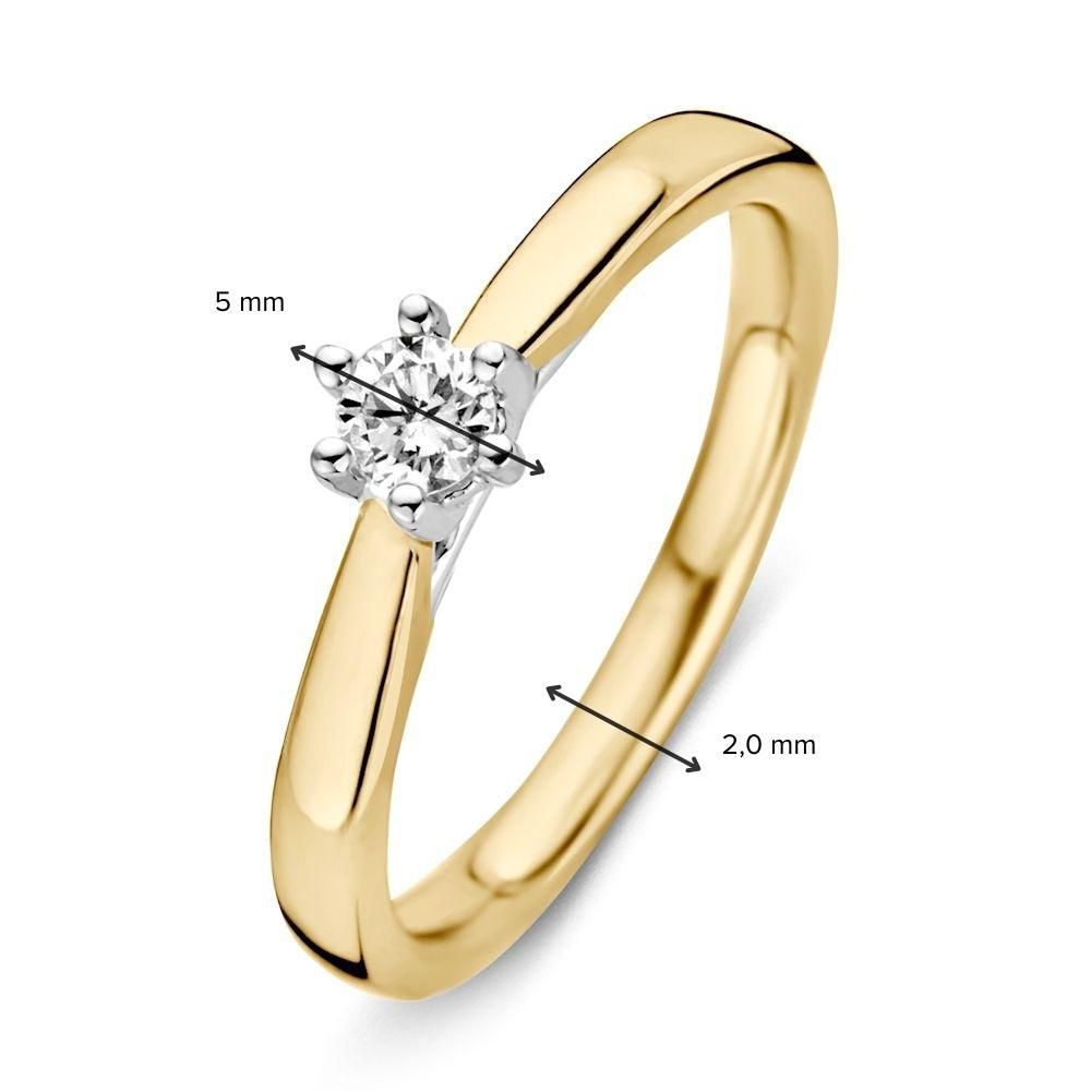 14K Geel- en Witgouden Elegante Damesring met 0.19 ct Briljant Diamant