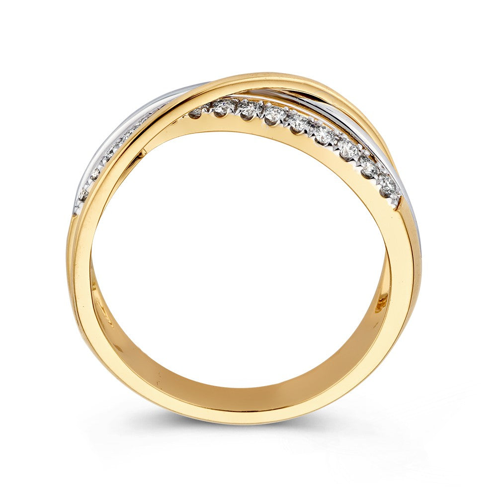 Bicolor Wit- en Geelgouden Crossover Ring met Diamanten – 0.20 Carat