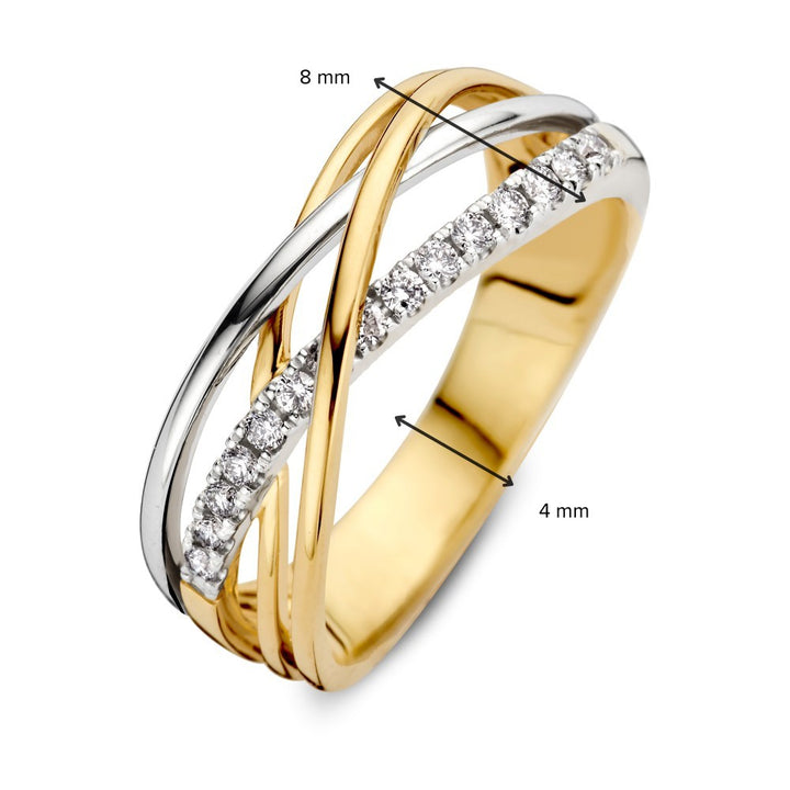 Bicolor Wit- en Geelgouden Crossover Ring met Diamanten – 0.20 Carat