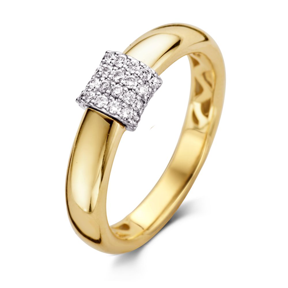 Bicolor damesring van goud met een diamantdecoratie van 0.21 crt.