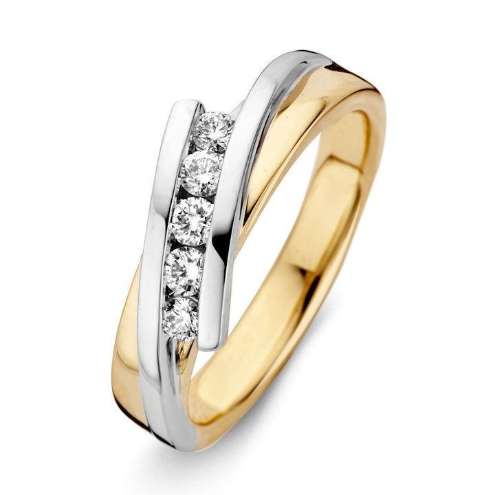 Bicolor Geel- en Witgouden Ring met Briljant Diamant – 0,24 ct