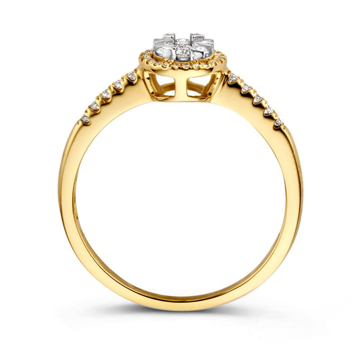 Bicolor Diamanten Entourage Ring Dames 14 Karaat Geel/Witgoud met Ovale Diamant 0.24ct