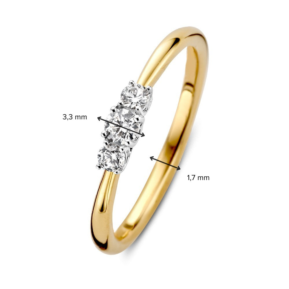 Elegante Bicolor Driesteens Ring met Diamanten – 0,24 ct