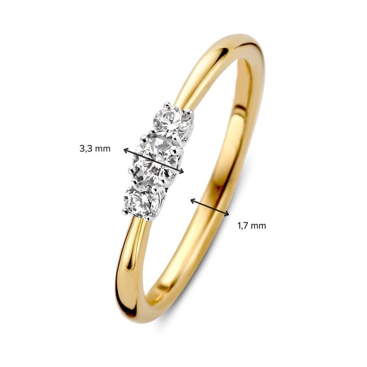 Elegante Bicolor Driesteens Ring met Diamanten – 0,24 ct