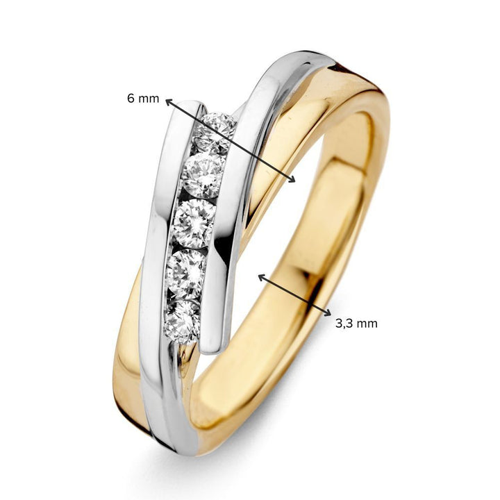 Bicolor Geel- en Witgouden Ring met Briljant Diamant – 0,24 ct