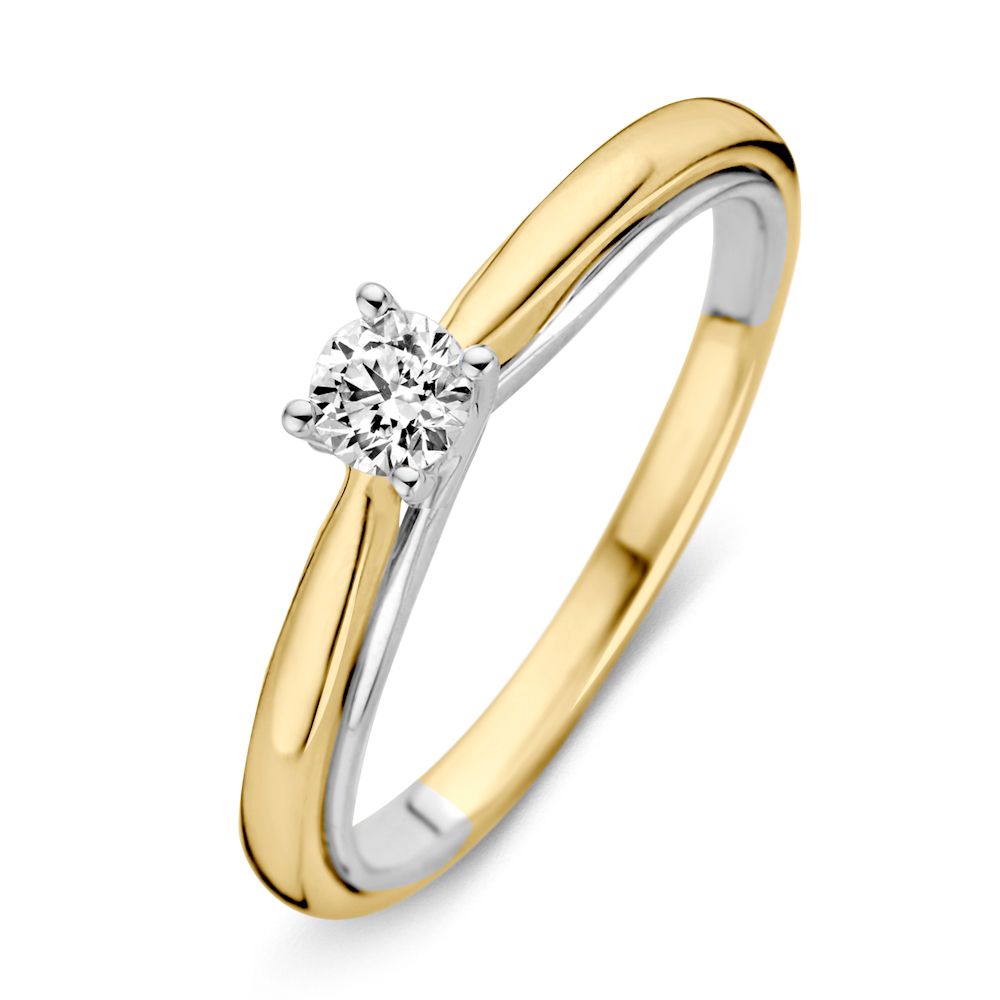 Elegante Geel- en Witgouden Ring met 0,25 Caraat Briljant Diamant