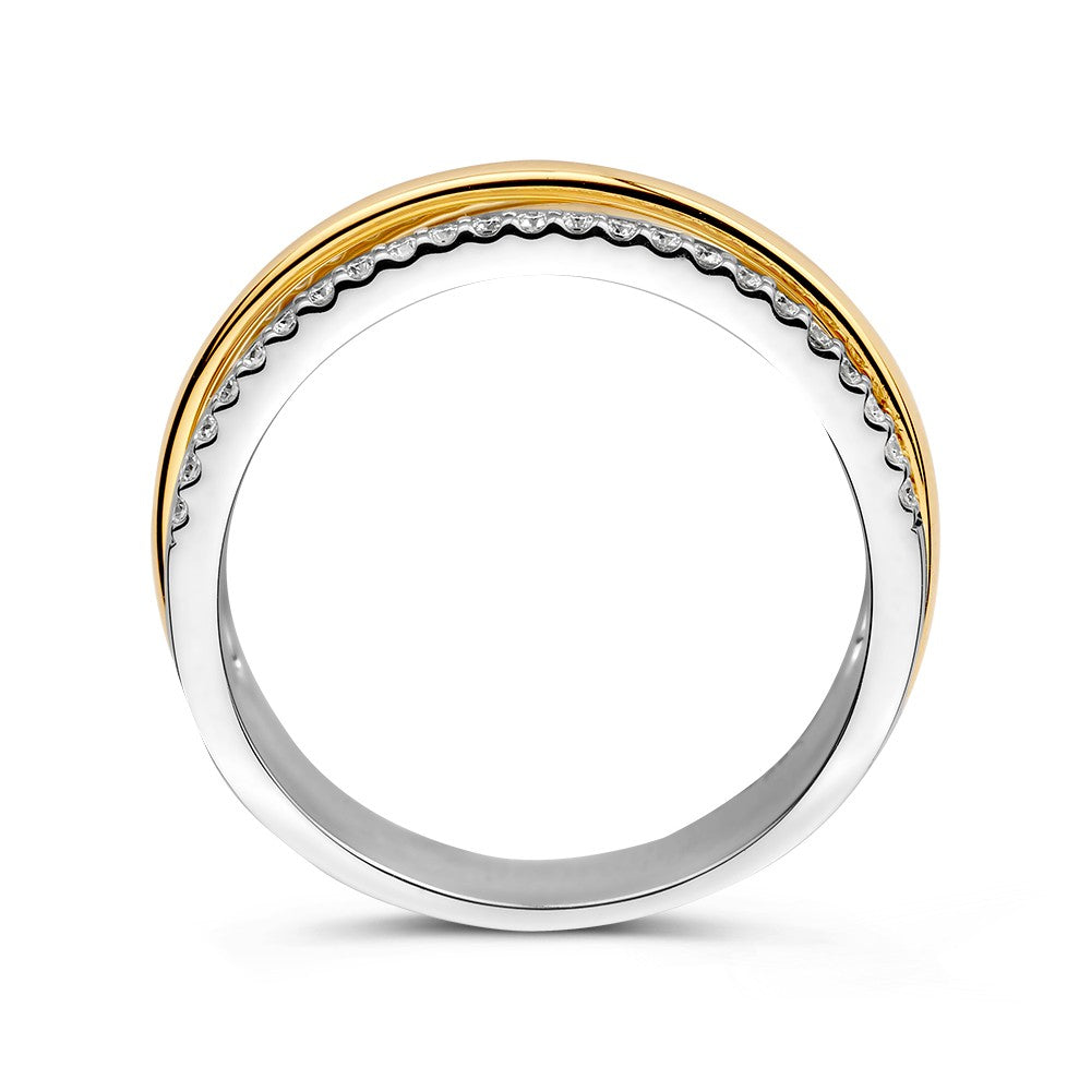 Bicolor Geel/Witgouden Ring met 0,27 ct Diamanten – 14 Karaat, Verfijnde Damesring, H/SI-1 Kwaliteit