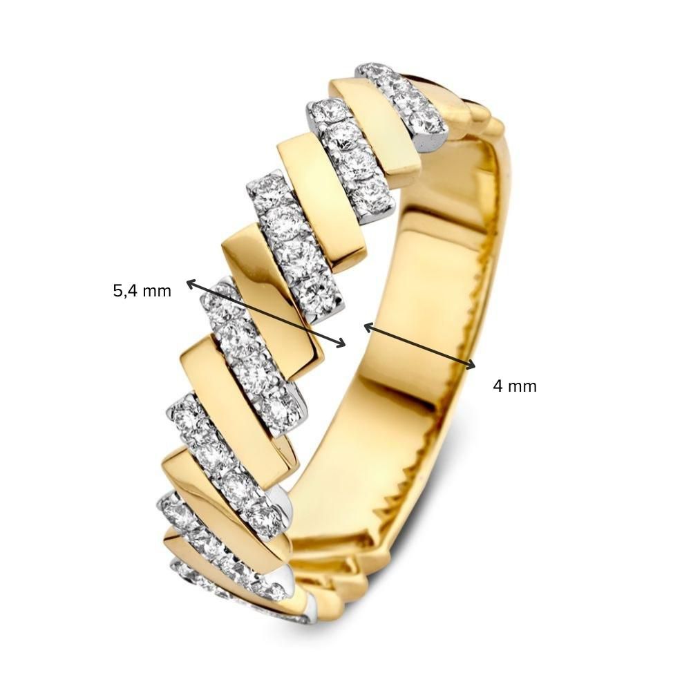 Bicolor Geel- en Witgouden Damesring met Diamant van 0,30 crt