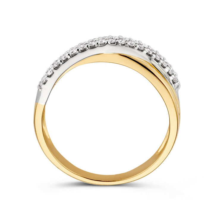 Bicolor Wit- en Geelgouden Crossover Ring met Diamanten 0.30 crt.