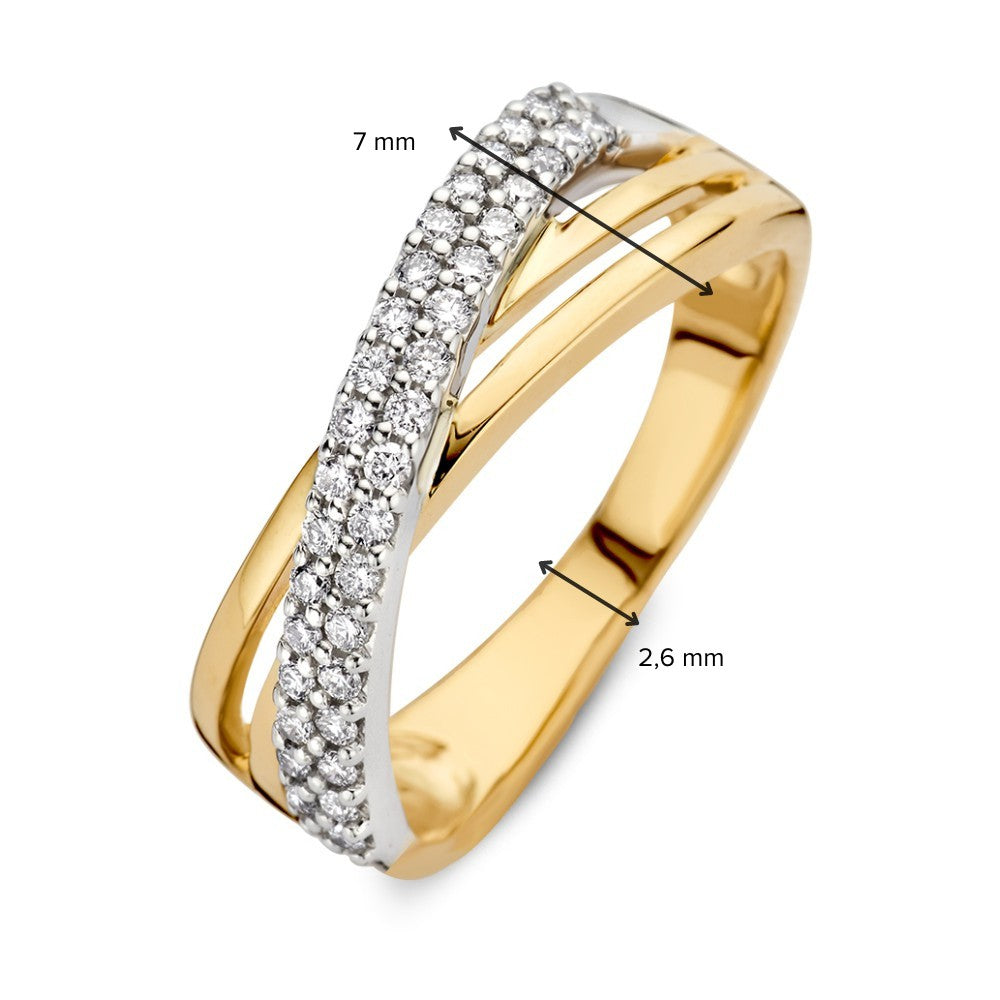 Bicolor Wit- en Geelgouden Crossover Ring met Diamanten 0.30 crt.