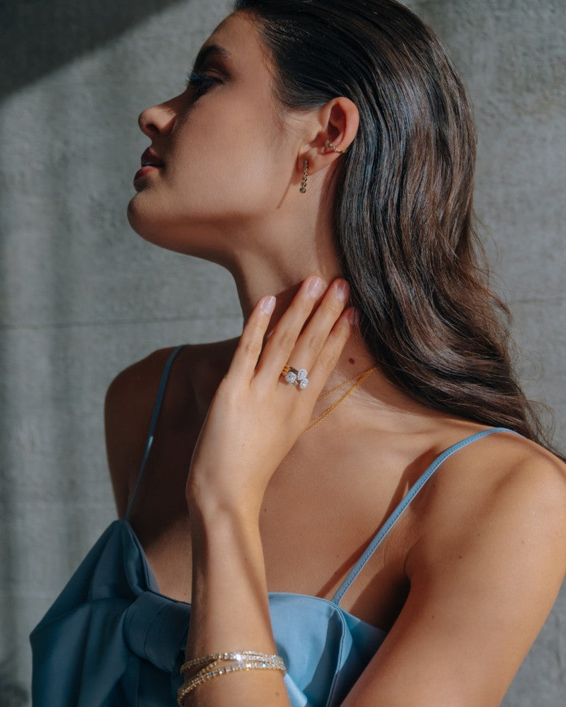 14k Bicolor Gold Ring with Pear-Shaped Diamond in Entourage Setting