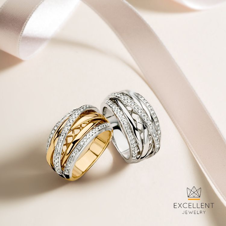 Bold Bicolor Gold Ring with Brilliant Diamond Accent 0.34 crt.