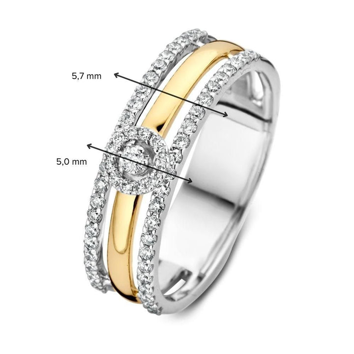 Brede Damesring met Solitaire Effect en Twee Aanschuifringen – 0.37 crt Diamant