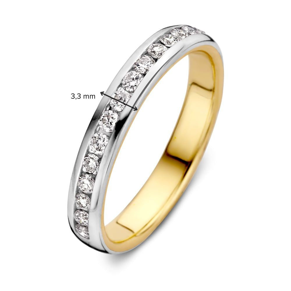 Bicolor Wit- en Geelgouden Damesring met Diamant (0.48 crt) – 14 Karaat, Briljant Slijpvorm