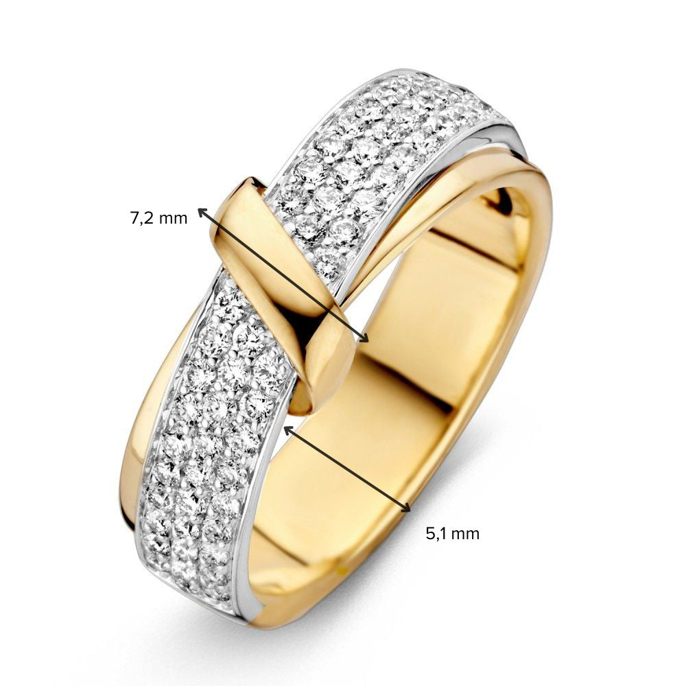 Bicolor Geel- en Witgouden Damesring met Diamant (0.49 crt) – 14 Karaat