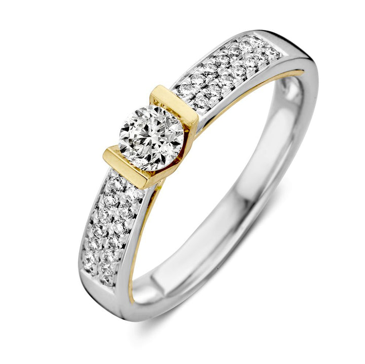 Bicolor Wit- en Geelgouden Damesring met Diamant - 0,30 crt Briljant