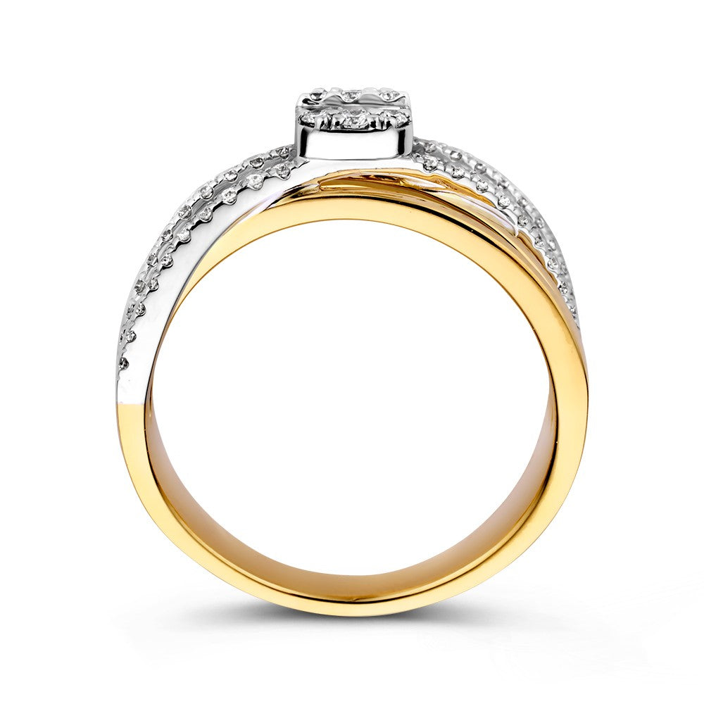 Luxe Crossover Ring with 0.53ct Baguette and Brilliant Diamonds in 14k Yellow/White Gold