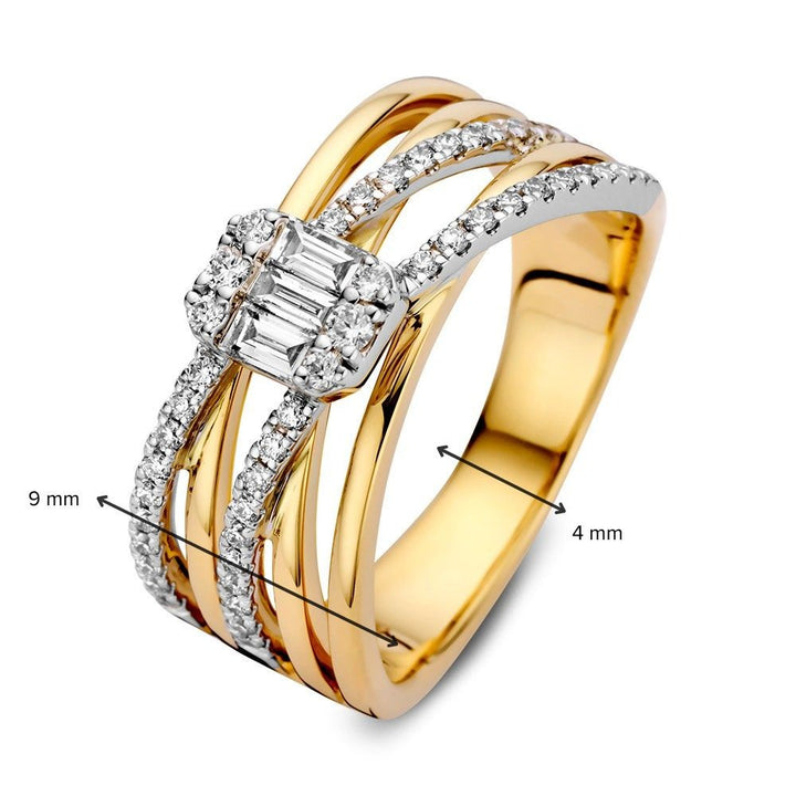 Luxe Crossover Ring with 0.53ct Baguette and Brilliant Diamonds in 14k Yellow/White Gold