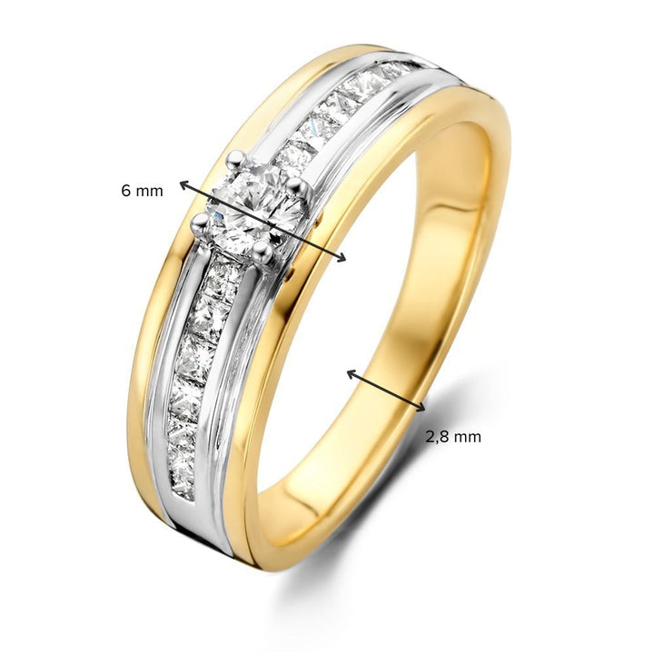 Elegante damesring geelgouden band met briljant diamant 0.54ct