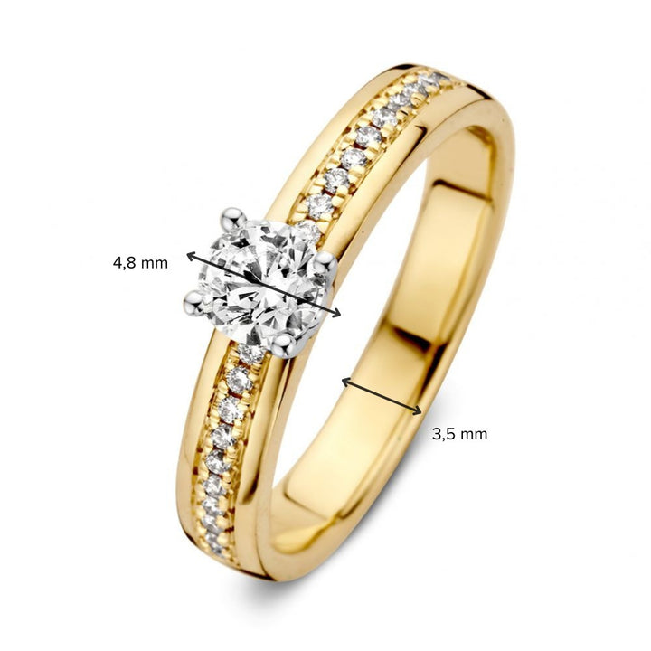 Elegante damesring geelgouden band met briljant diamant 0.40ct