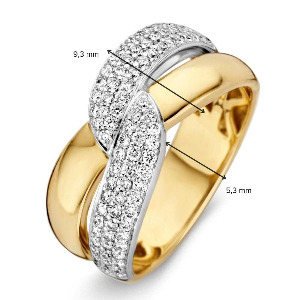 Bicolor geel- en witgouden ring met diamant briljant 0.61ct