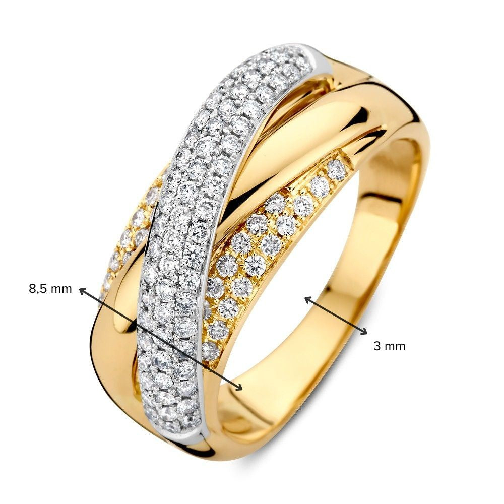 Schitterende Bicolor Wit- en Geelgouden Crossover Ring met Pavé Diamanten