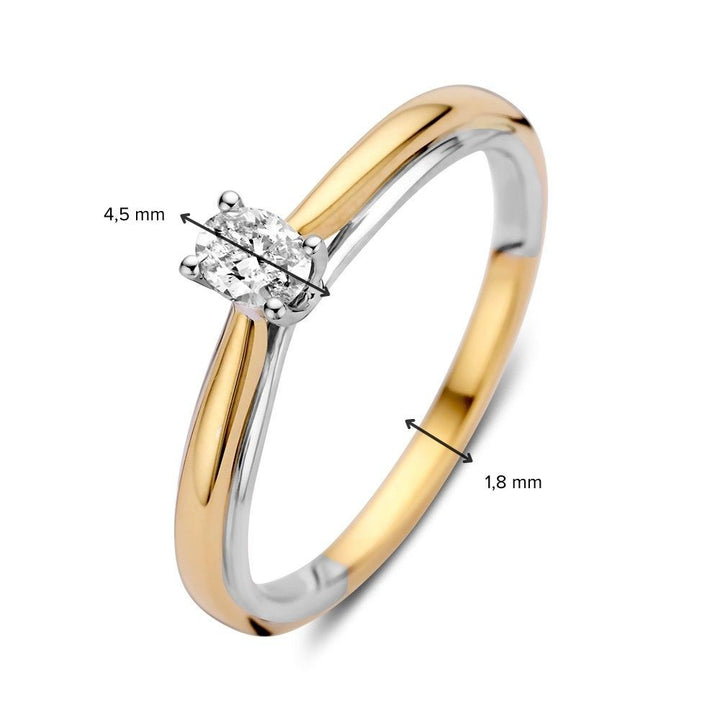 14k Bicolor Gold Solitaire Ring with Oval Diamond 0.19ct