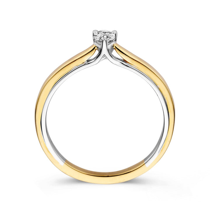 14k Bicolor Gold Solitaire Ring with Pear-Shaped Diamond 0.23ct