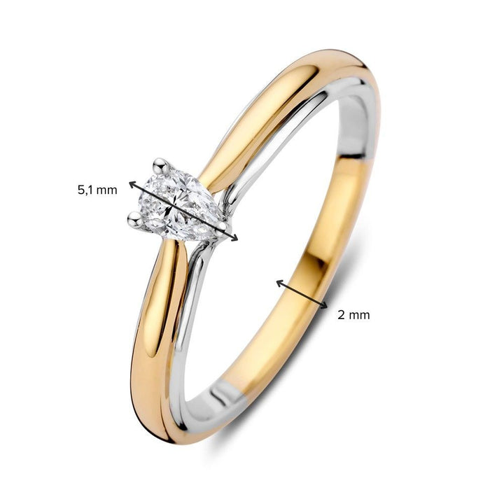 14k Bicolor Gold Solitaire Ring with Pear-Shaped Diamond 0.23ct