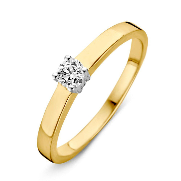 Bicolor solitair ring 14 karaat met witte zirkonia 3.8mm