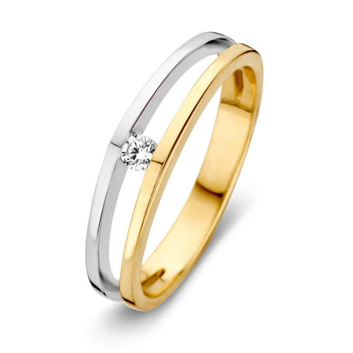 Bicolor gouden ring met witte zirkonia 14 karaat 4.7mm