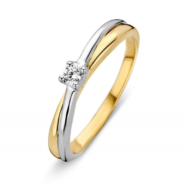 Bicolor gouden ring met witte zirkonia 14 karaat 3.3mm