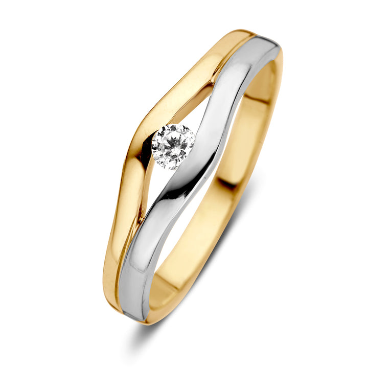 Bicolor Gouden Ring met Zirkonia's – 14 Karaat Geel/Wit Goud, 6,3 mm