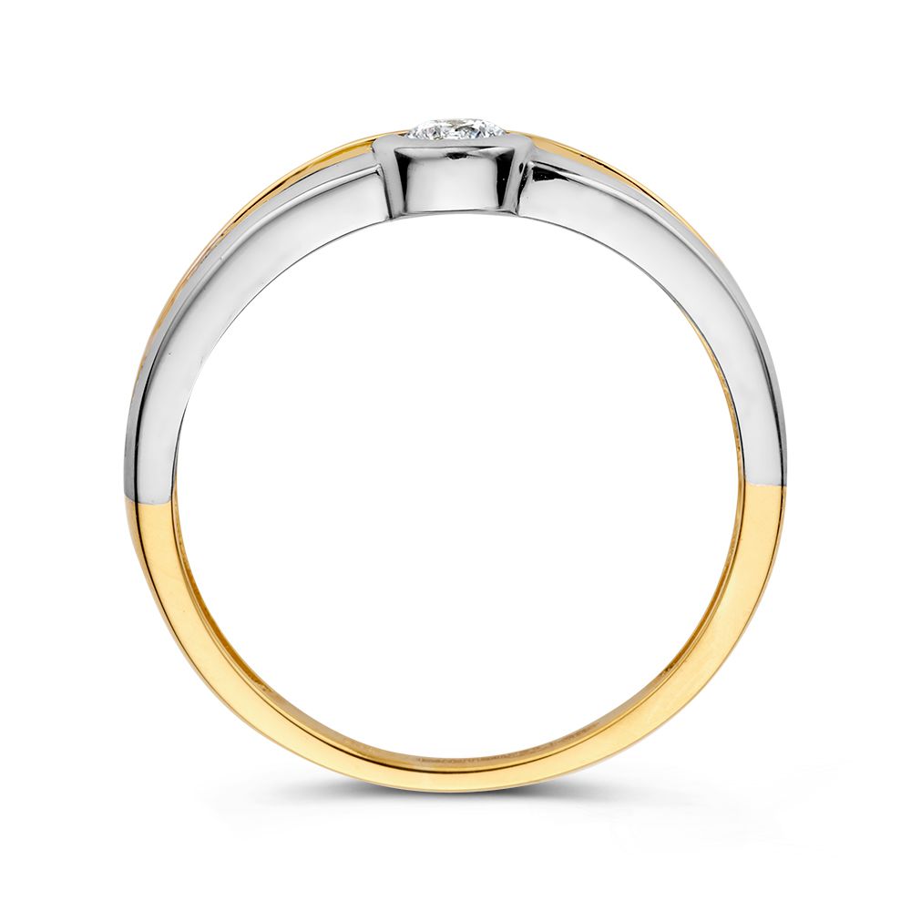 Bicolor Geel- en Witgouden Damesring met Stralende Zirkonia | 14 Karaat Goud | Elegante 6 mm Brede Ring | Moderne Luxe Sieraad