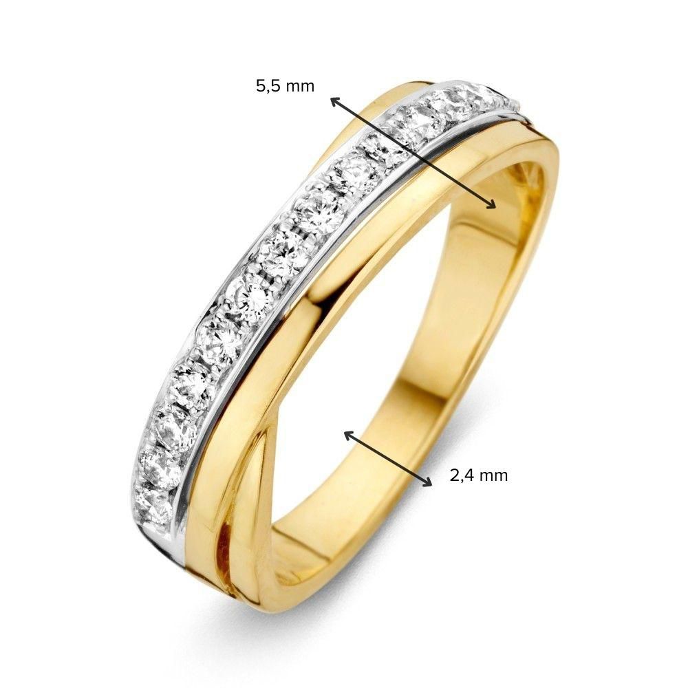 Bicolor gouden damesring 14 karaat met witte zirkonia 5.5mm