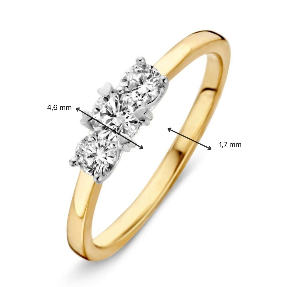 Bicolor gouden damesring 14 karaat met witte zirkonia 4.6mm