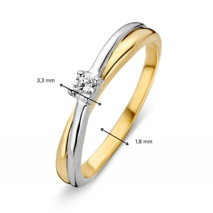 Bicolor gouden ring met witte zirkonia 14 karaat 3.3mm