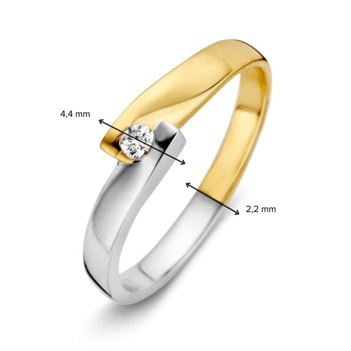 Elegante Bicolor Damesring met Zirkonia – 14 Karaat Geel/Wit Goud, 2,7 Gram