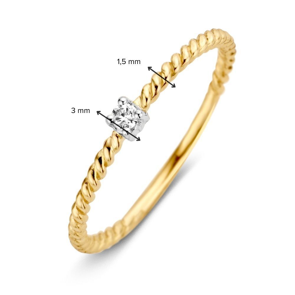 Geelwitte Gouden Ring met Zirkonia – 14 Karaat – 1,1 Gr – Subtiel Design voor Dames