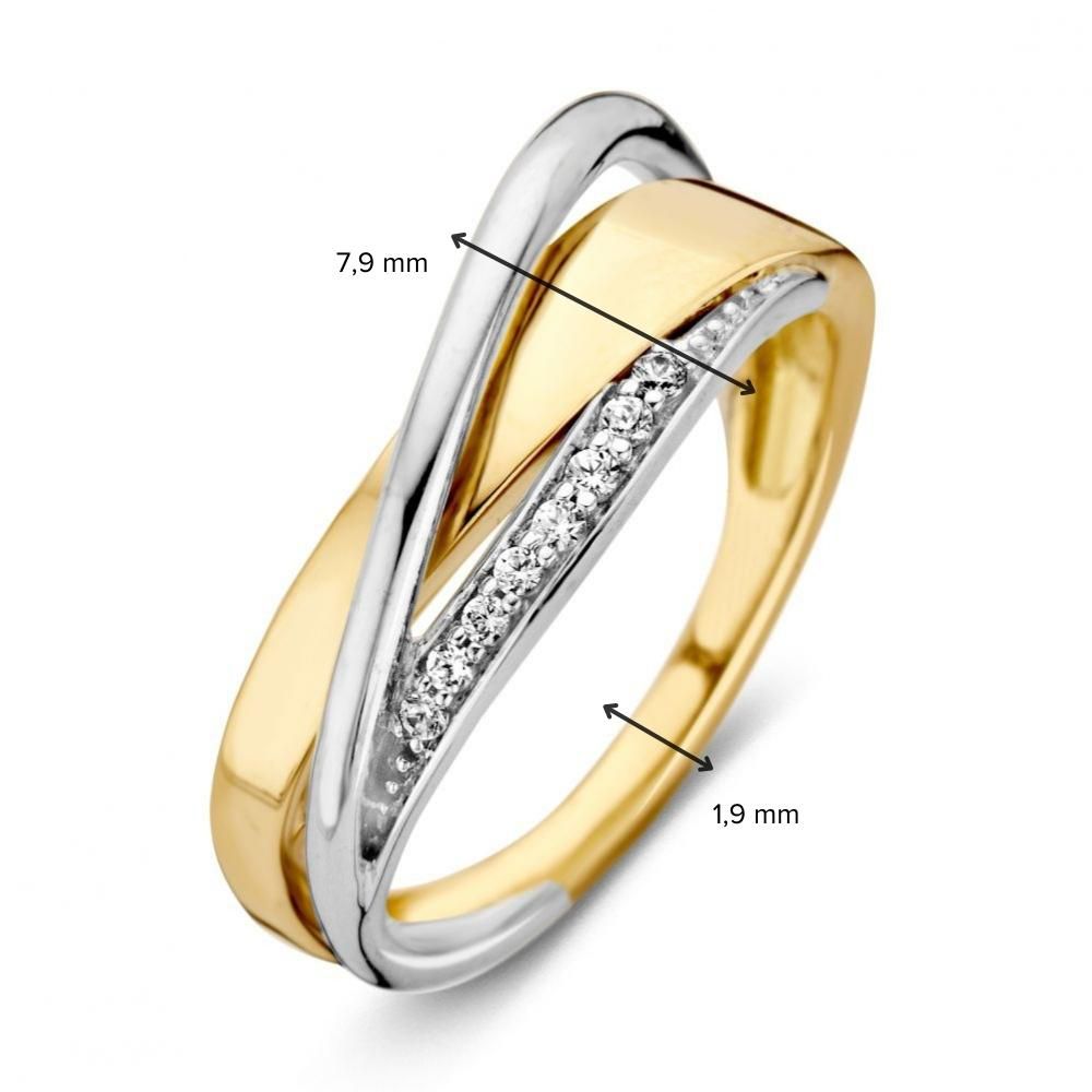 Bicolor gouden damesring 14 karaat met witte zirkonia 7.9mm