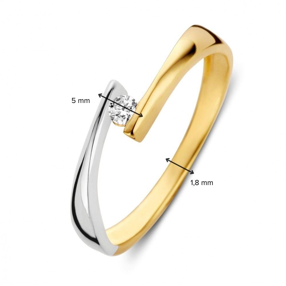 Bicolor wit- en geelgouden ring met witte zirkonia 14 karaat 5mm