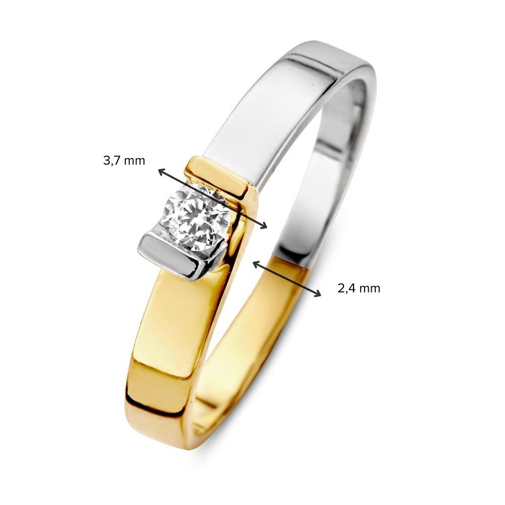 Bicolor 14kt Geel- en Witgouden Damesring met Zirkonia - Elegante Ring met Subtiele Luxe