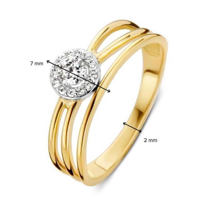 Bicolor Gouden Ring met Zirkonia's in Rozetzetting – 14 Karaat Geel/Wit Goud, 2,9 Gram, 7 mm Breed