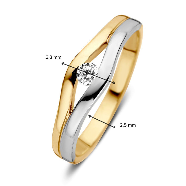 Bicolor Gouden Ring met Zirkonia's – 14 Karaat Geel/Wit Goud, 6,3 mm