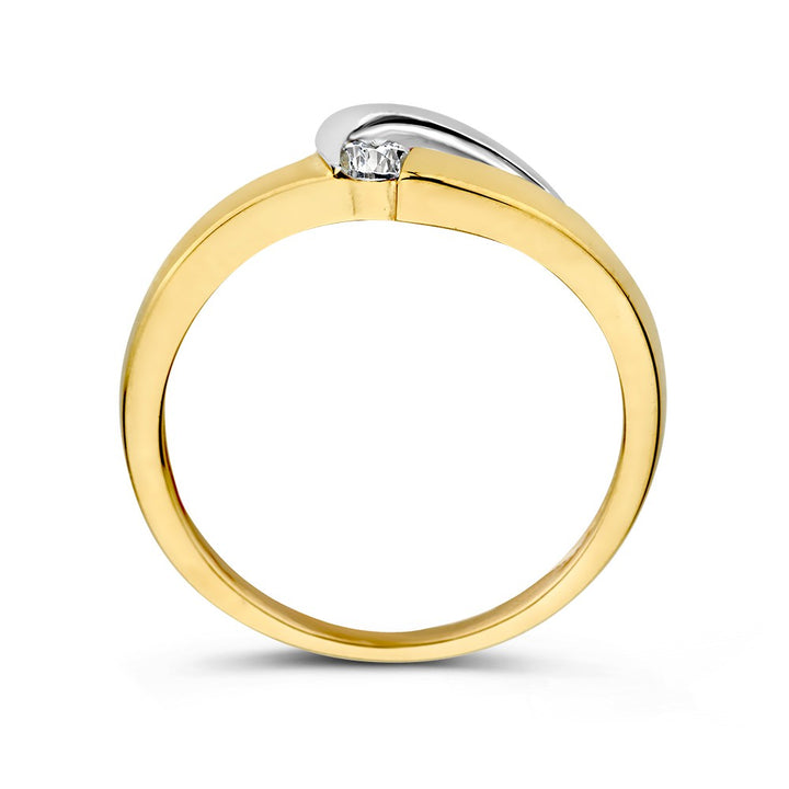 icolor 14 Karaat Geel- en Witgouden Ring met Zirkonia, 6.5 mm, Damesring