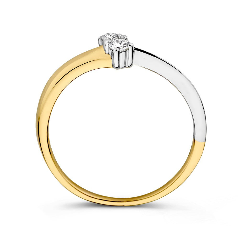 14K Bicolor Wit- en Geelgouden Slagring met Zirkonia's – Elegant Sieraad voor Dames